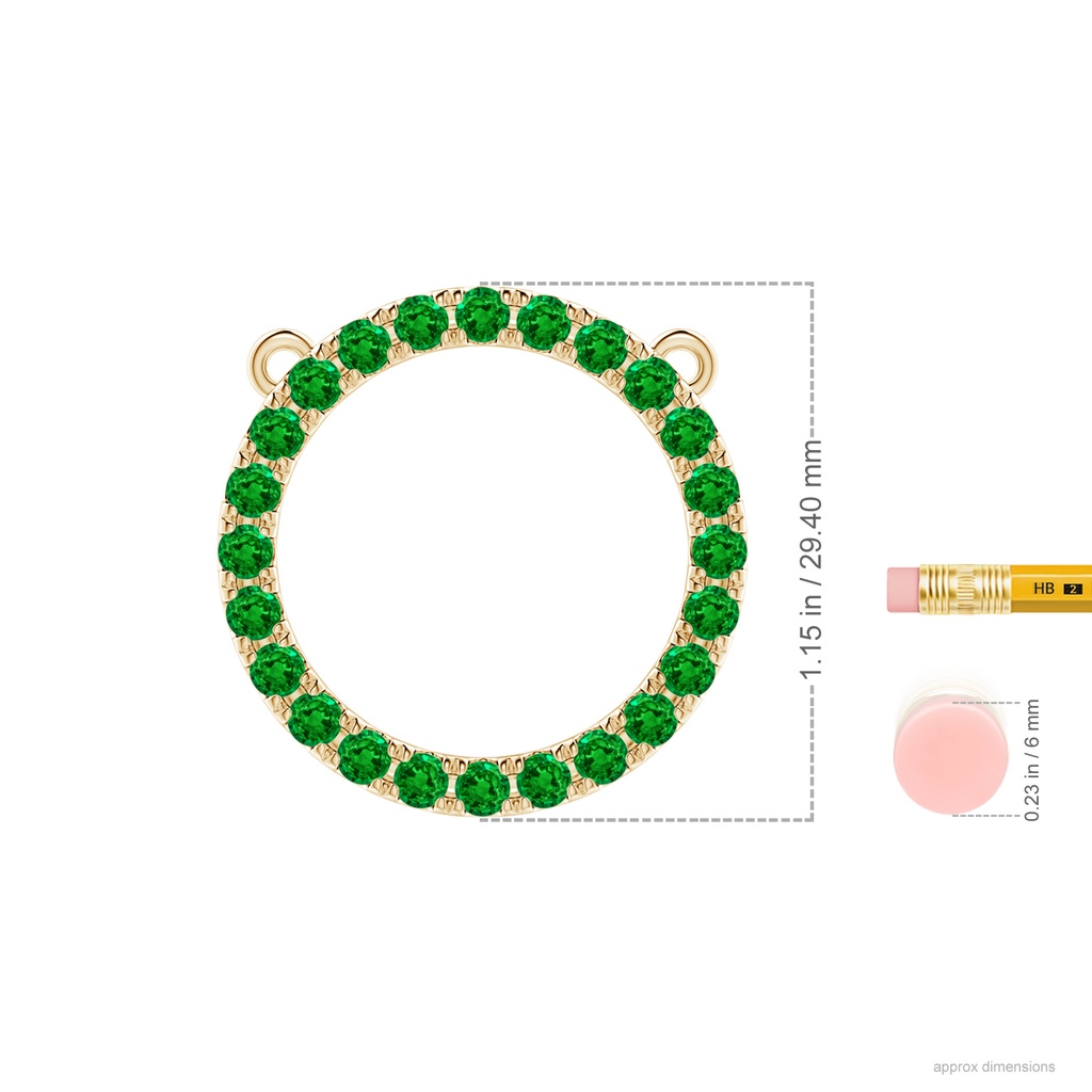 3mm AAAA Emerald Open Circle Eternity Pendant in Yellow Gold Ruler