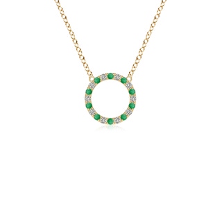 1.5mm A Emerald and Diamond Open Circle Eternity Pendant in 9K Yellow Gold