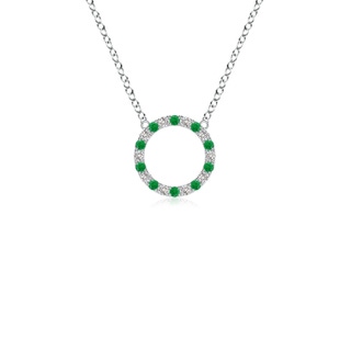 1.5mm AA Emerald and Diamond Open Circle Eternity Pendant in White Gold