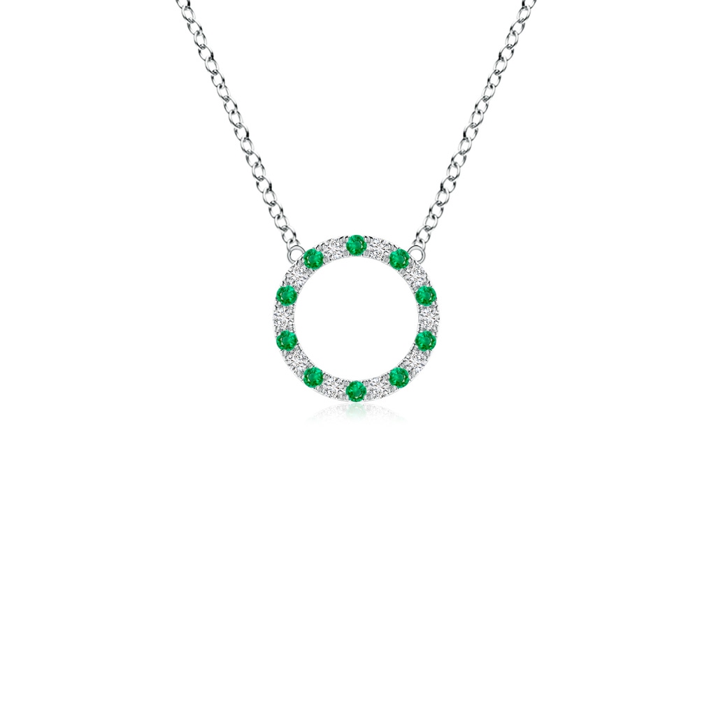 1.5mm AAA Emerald and Diamond Open Circle Eternity Pendant in White Gold