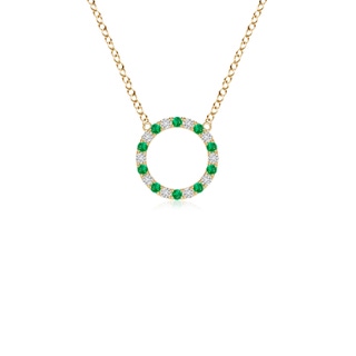 1.5mm AAA Emerald and Diamond Open Circle Eternity Pendant in Yellow Gold