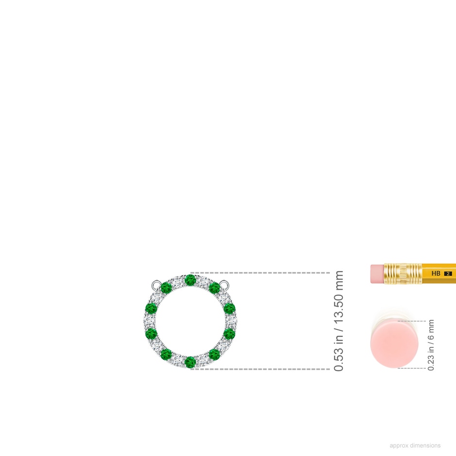 1.5mm AAAA Emerald and Diamond Open Circle Eternity Pendant in P950 Platinum ruler