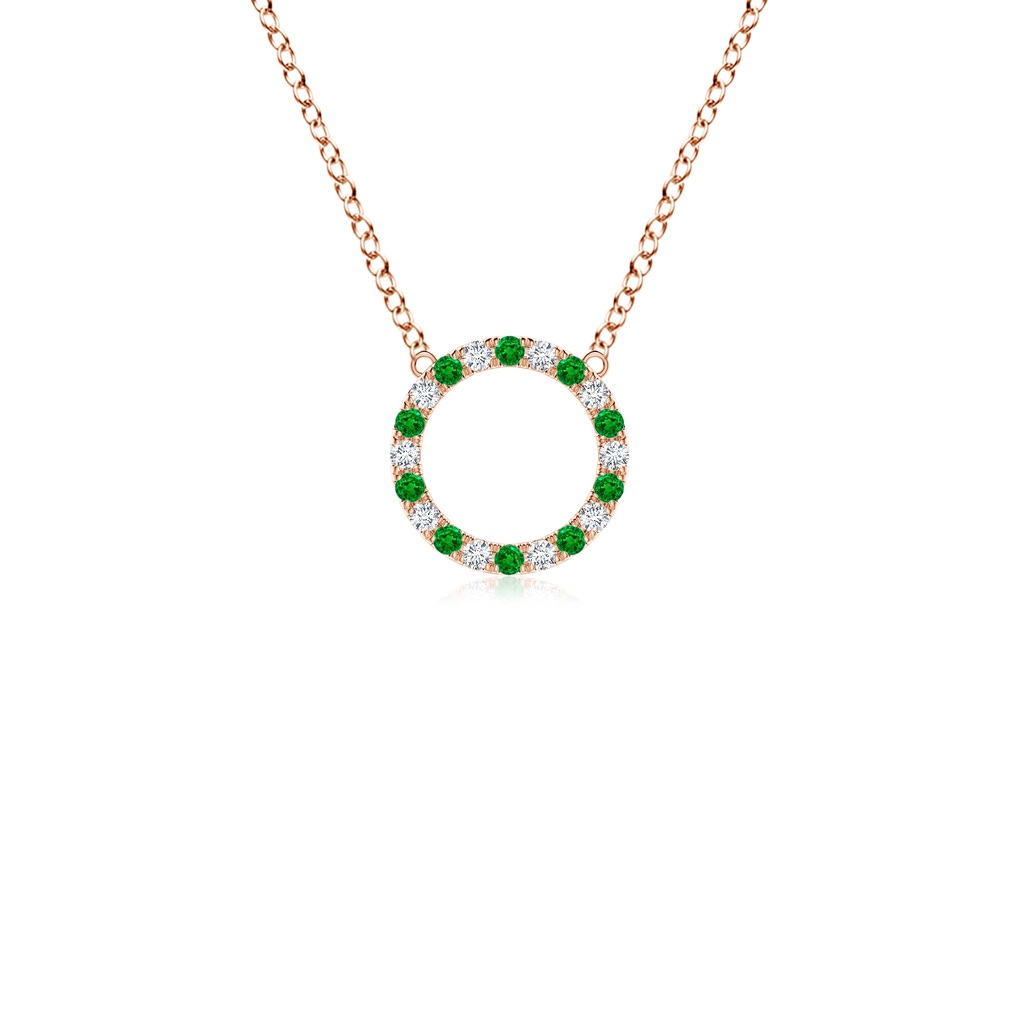 1.5mm AAAA Emerald and Diamond Open Circle Eternity Pendant in Rose Gold