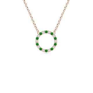 1.5mm AAAA Emerald and Diamond Open Circle Eternity Pendant in Rose Gold