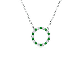 1.5mm AAAA Emerald and Diamond Open Circle Eternity Pendant in White Gold