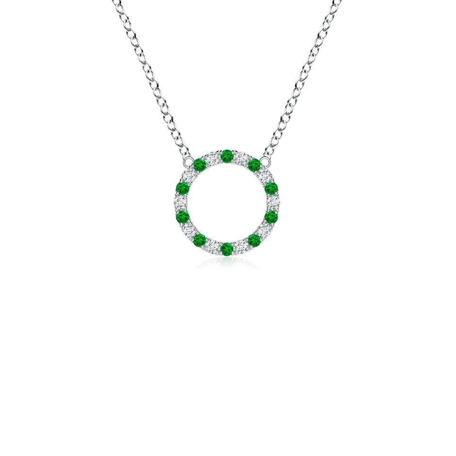 1.5mm AAAA Emerald and Diamond Open Circle Eternity Pendant in White Gold 