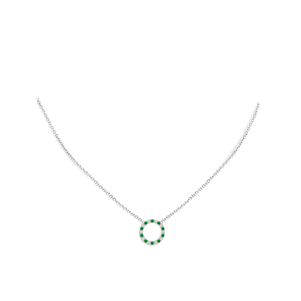 1.5mm AAAA Emerald and Diamond Open Circle Eternity Pendant in White Gold pen