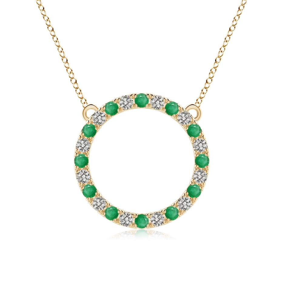 2.5mm A Emerald and Diamond Open Circle Eternity Pendant in Yellow Gold 