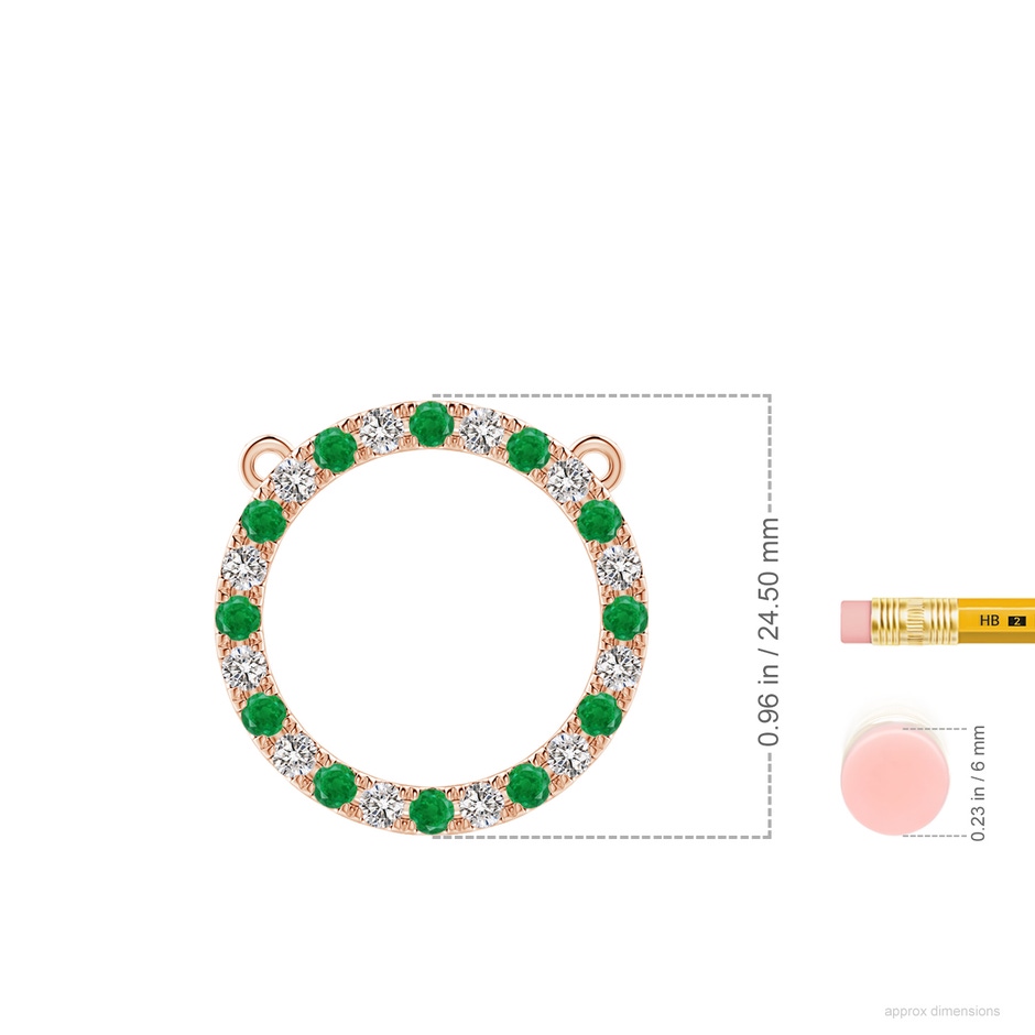 2.5mm AA Emerald and Diamond Open Circle Eternity Pendant in Rose Gold ruler