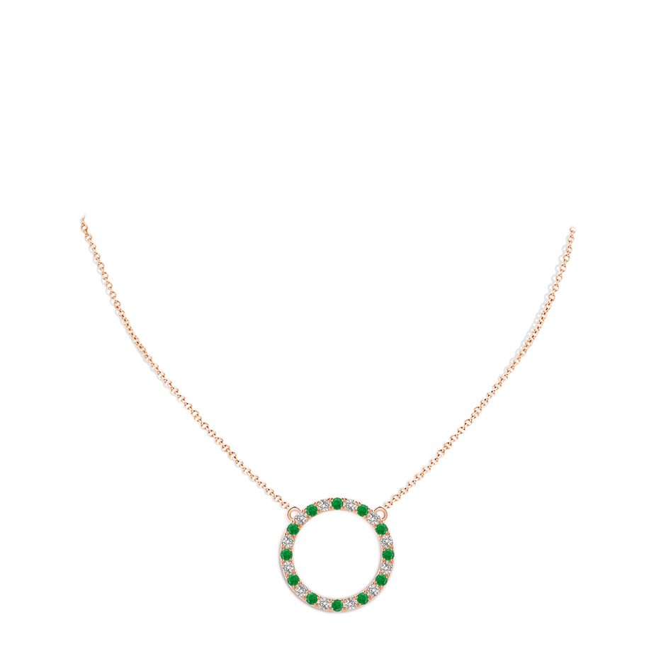 2.5mm AA Emerald and Diamond Open Circle Eternity Pendant in Rose Gold pen