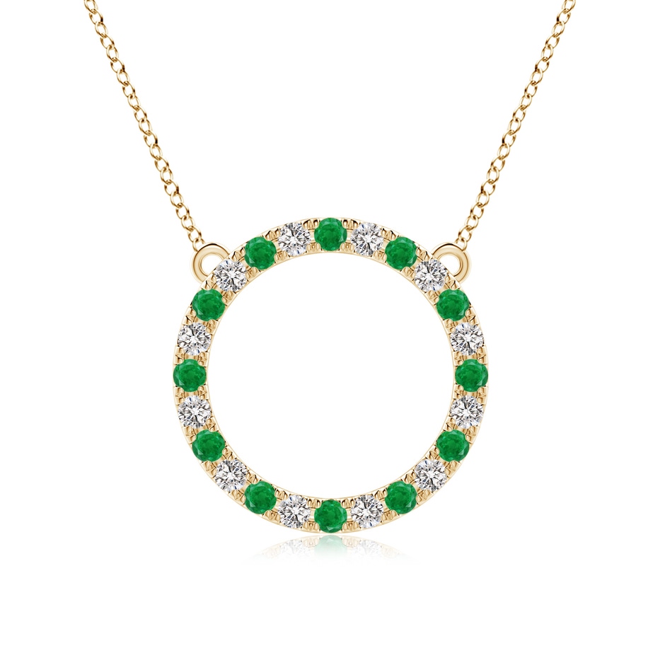 2.5mm AA Emerald and Diamond Open Circle Eternity Pendant in Yellow Gold 