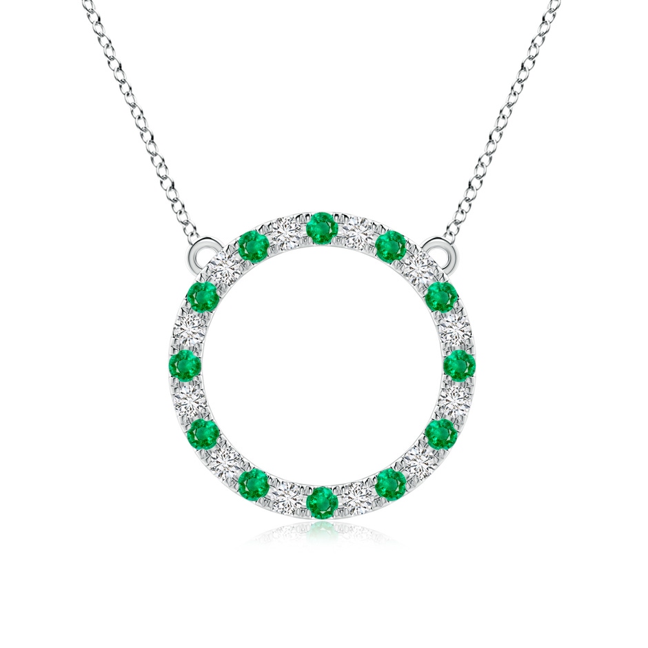 2.5mm AAA Emerald and Diamond Open Circle Eternity Pendant in White Gold 