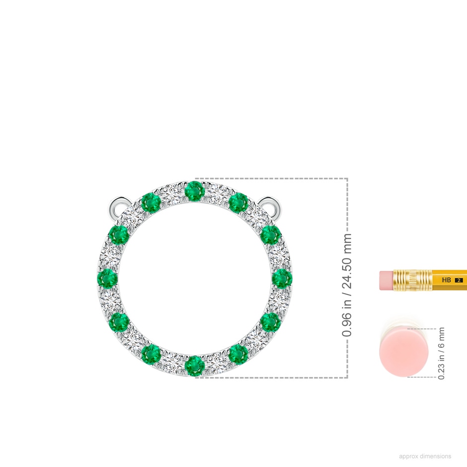 2.5mm AAA Emerald and Diamond Open Circle Eternity Pendant in White Gold ruler