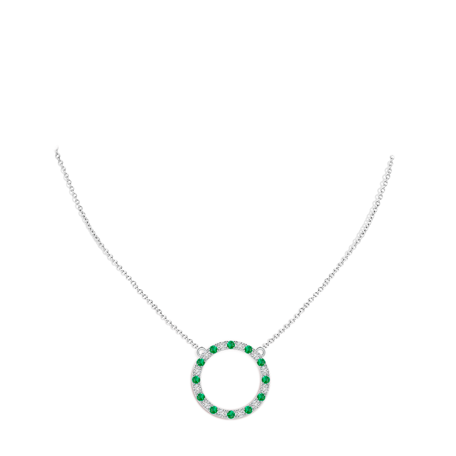 2.5mm AAA Emerald and Diamond Open Circle Eternity Pendant in White Gold pen