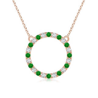 2.5mm AAAA Emerald and Diamond Open Circle Eternity Pendant in Rose Gold