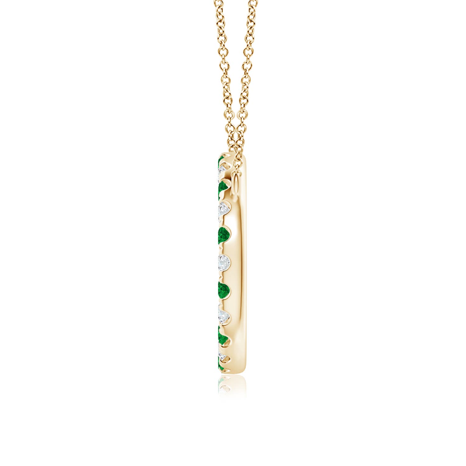 2.5mm AAAA Emerald and Diamond Open Circle Eternity Pendant in Yellow Gold