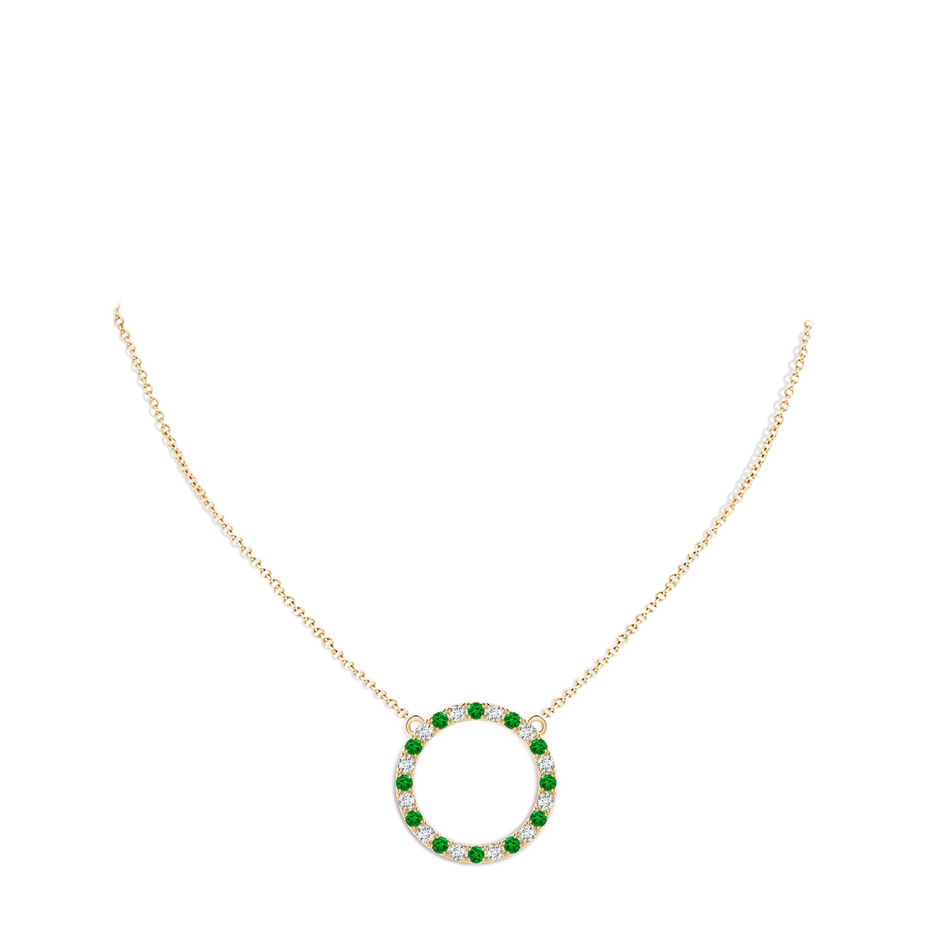 2.5mm AAAA Emerald and Diamond Open Circle Eternity Pendant in Yellow Gold pen