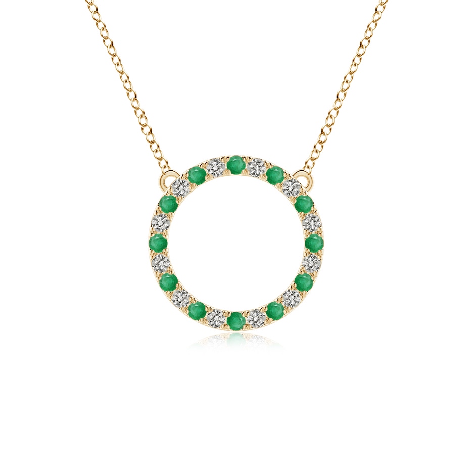 2mm A Emerald and Diamond Open Circle Eternity Pendant in Yellow Gold 