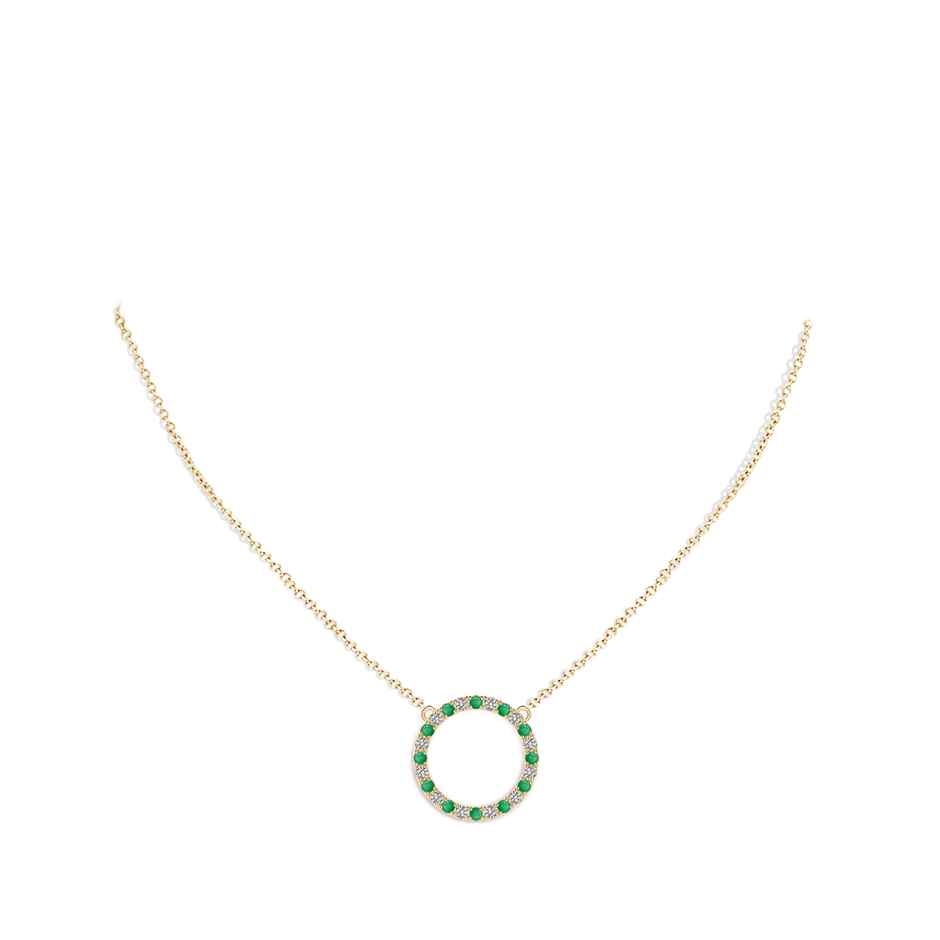 2mm A Emerald and Diamond Open Circle Eternity Pendant in Yellow Gold pen