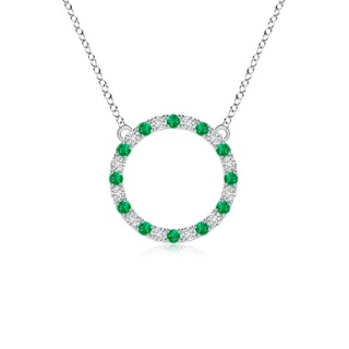 2mm AAA Emerald and Diamond Open Circle Eternity Pendant in White Gold