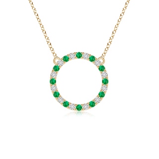 2mm AAA Emerald and Diamond Open Circle Eternity Pendant in Yellow Gold