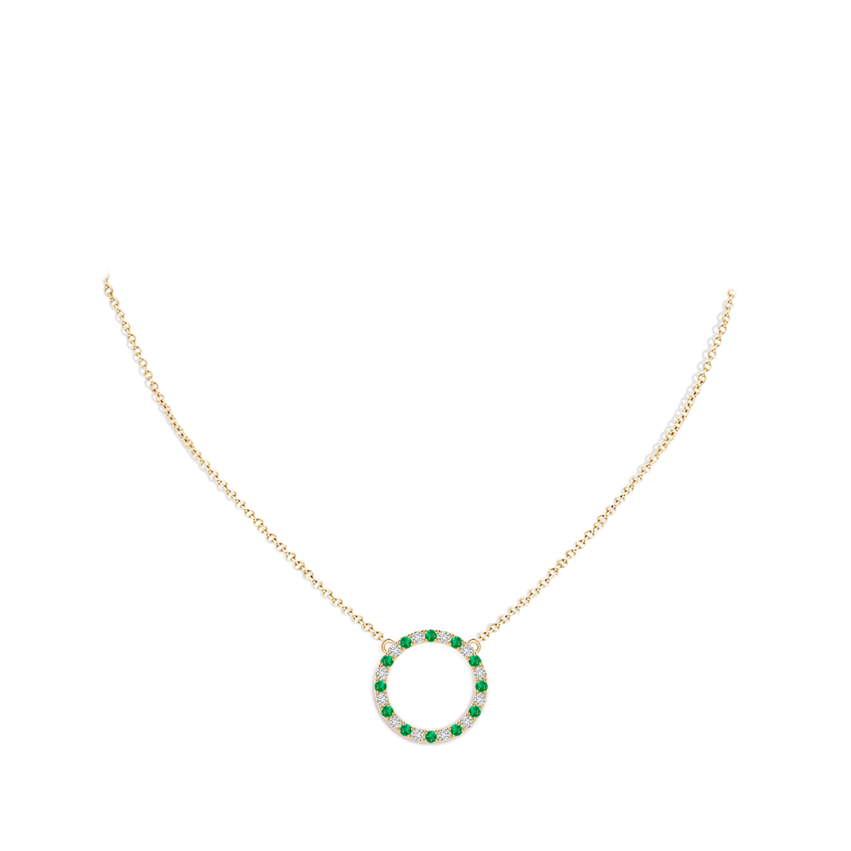 2mm AAA Emerald and Diamond Open Circle Eternity Pendant in Yellow Gold pen