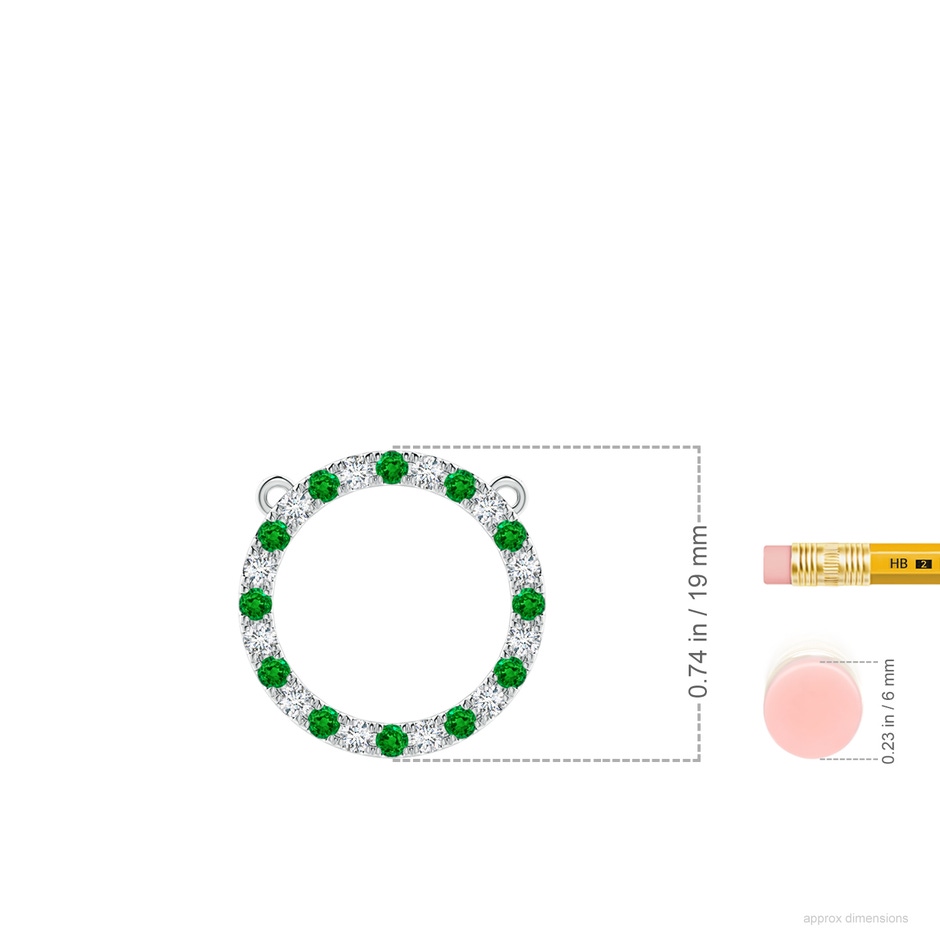 2mm AAAA Emerald and Diamond Open Circle Eternity Pendant in P950 Platinum ruler