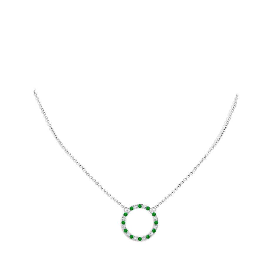 2mm AAAA Emerald and Diamond Open Circle Eternity Pendant in P950 Platinum pen