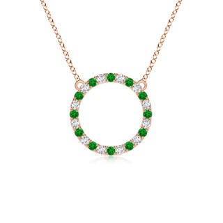 2mm AAAA Emerald and Diamond Open Circle Eternity Pendant in Rose Gold