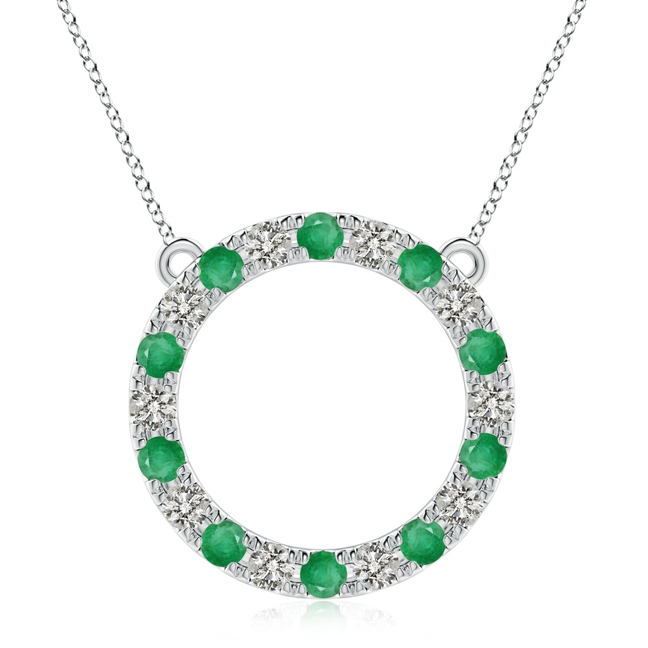 3.5mm A Emerald and Diamond Open Circle Eternity Pendant in White Gold 