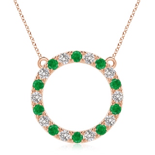 3.5mm AA Emerald and Diamond Open Circle Eternity Pendant in 18K Rose Gold