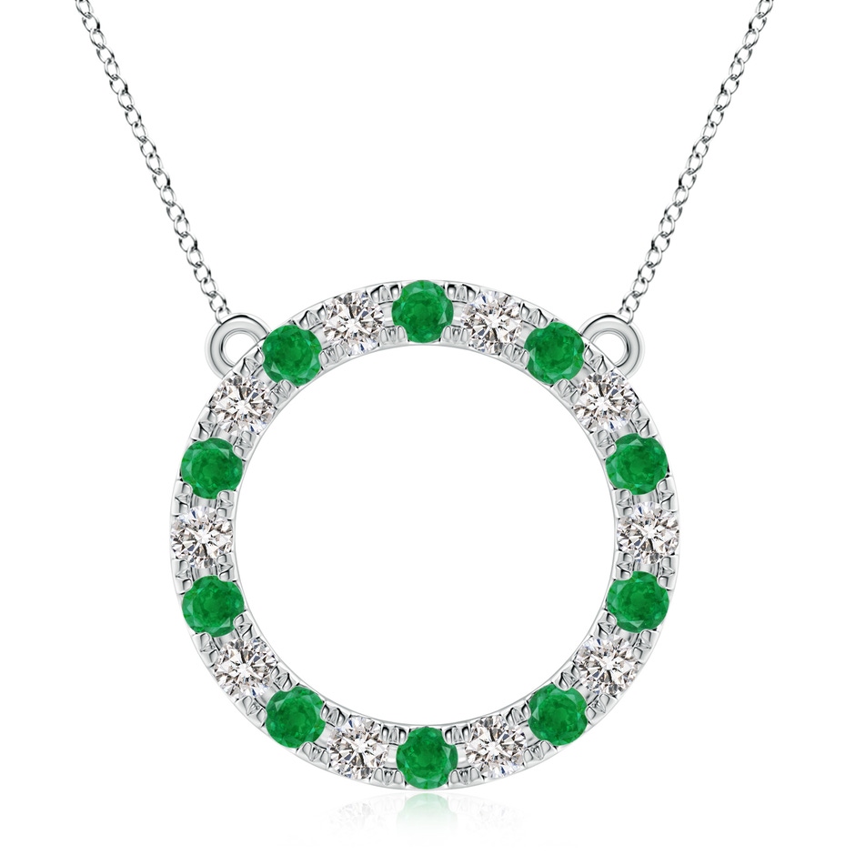 3.5mm AA Emerald and Diamond Open Circle Eternity Pendant in White Gold 