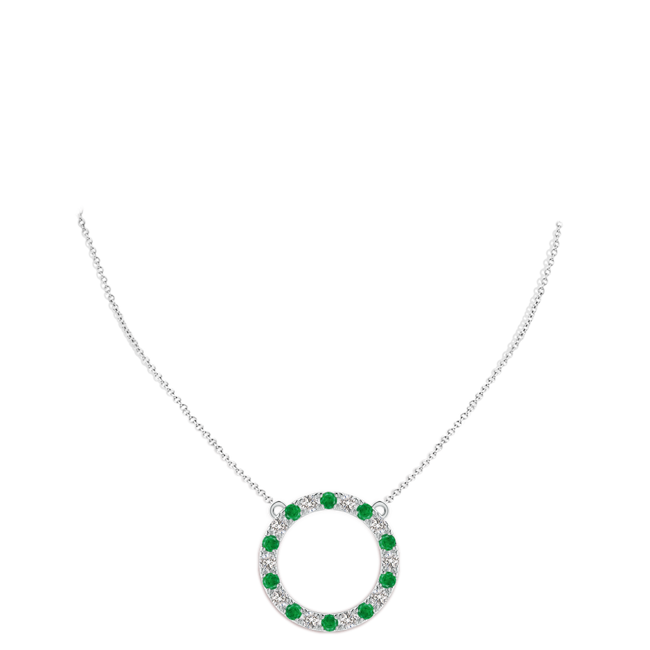 3.5mm AA Emerald and Diamond Open Circle Eternity Pendant in White Gold pen