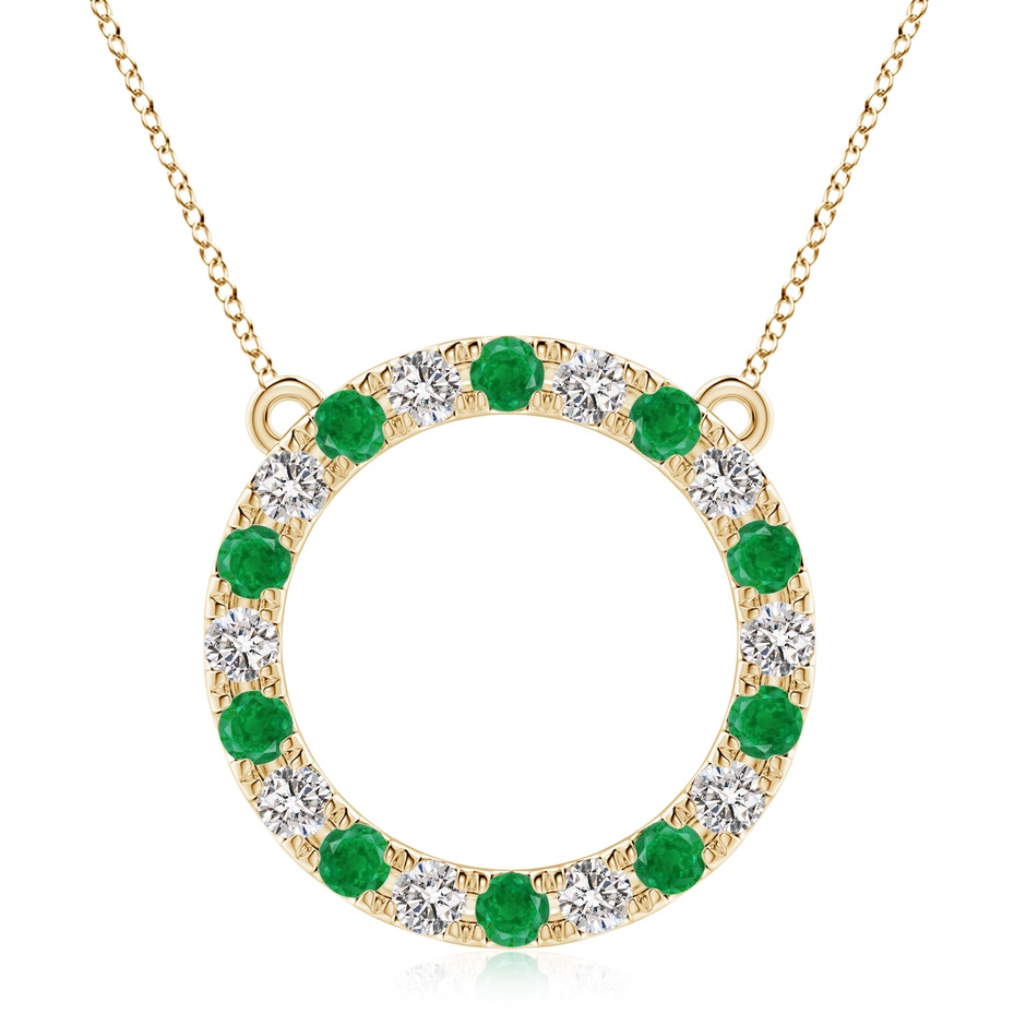 3.5mm AA Emerald and Diamond Open Circle Eternity Pendant in Yellow Gold 