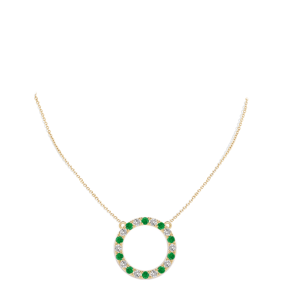 3.5mm AA Emerald and Diamond Open Circle Eternity Pendant in Yellow Gold pen