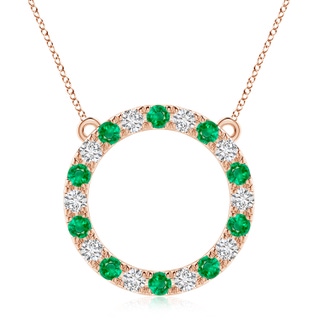 3.5mm AAA Emerald and Diamond Open Circle Eternity Pendant in 18K Rose Gold