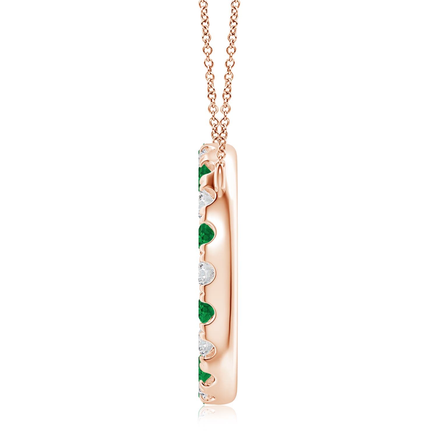 3.5mm AAA Emerald and Diamond Open Circle Eternity Pendant in Rose Gold