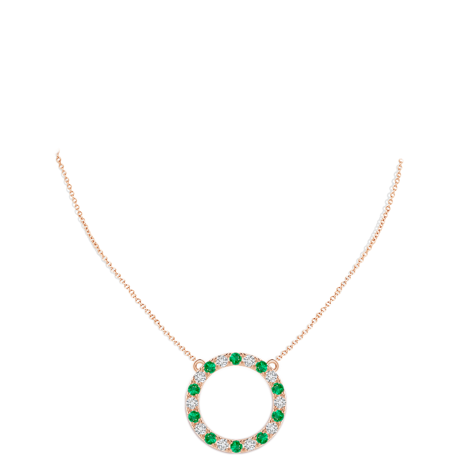 3.5mm AAA Emerald and Diamond Open Circle Eternity Pendant in Rose Gold pen