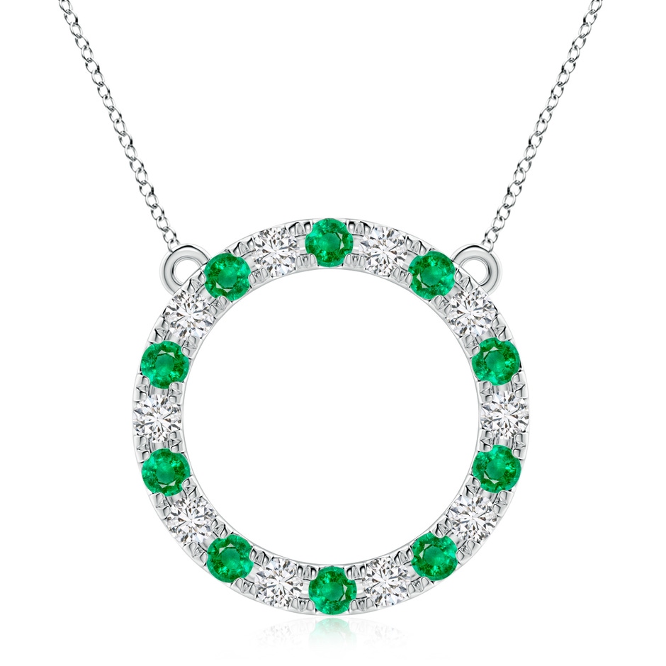 3.5mm AAA Emerald and Diamond Open Circle Eternity Pendant in White Gold 