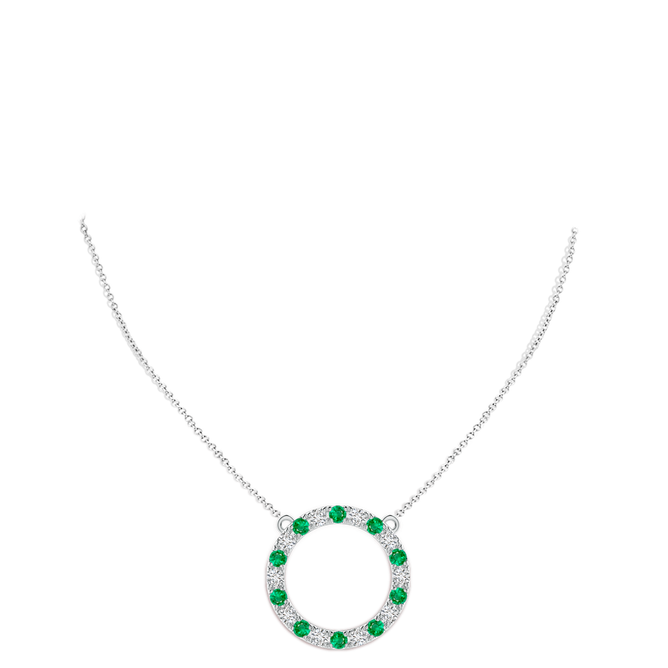3.5mm AAA Emerald and Diamond Open Circle Eternity Pendant in White Gold pen