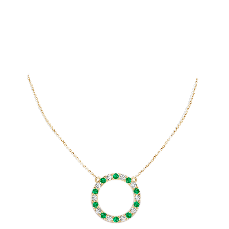 3.5mm AAA Emerald and Diamond Open Circle Eternity Pendant in Yellow Gold pen