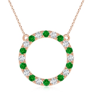 3.5mm AAAA Emerald and Diamond Open Circle Eternity Pendant in 18K Rose Gold