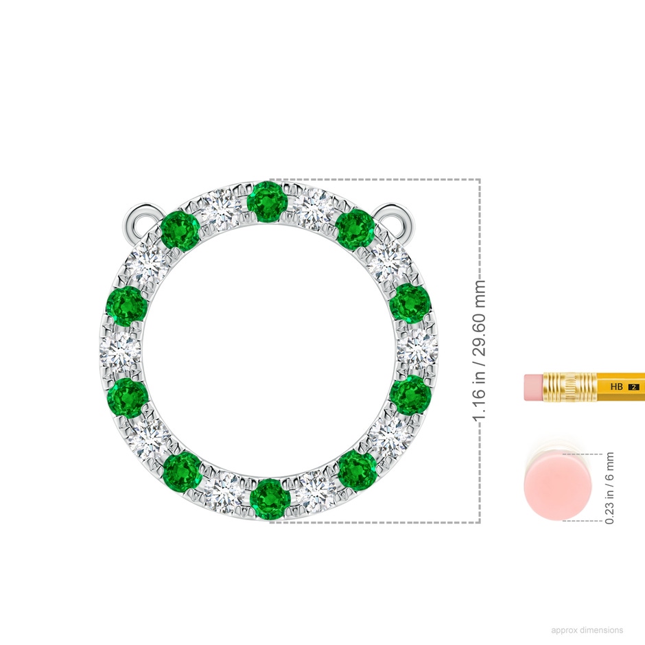 3.5mm AAAA Emerald and Diamond Open Circle Eternity Pendant in P950 Platinum ruler