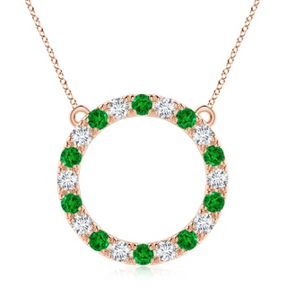 3.5mm AAAA Emerald and Diamond Open Circle Eternity Pendant in Rose Gold