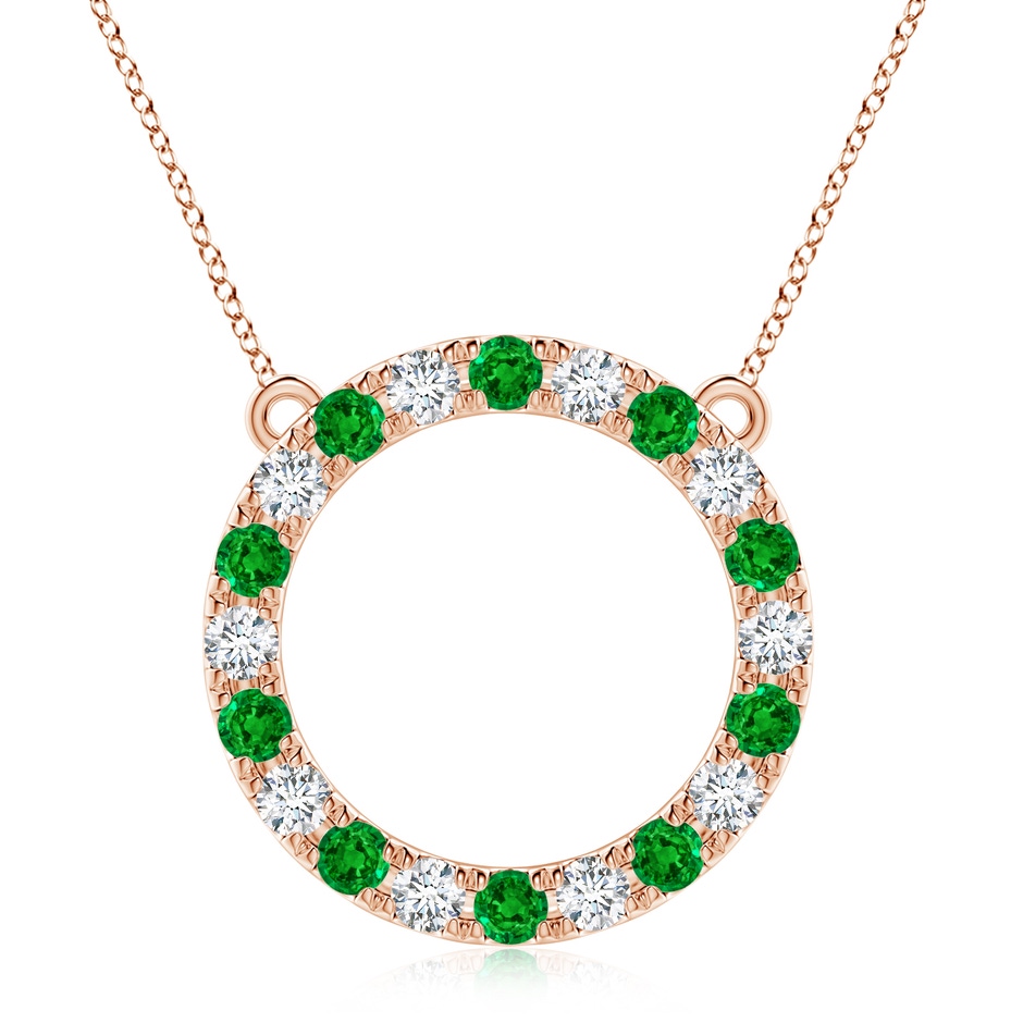 3.5mm AAAA Emerald and Diamond Open Circle Eternity Pendant in Rose Gold 