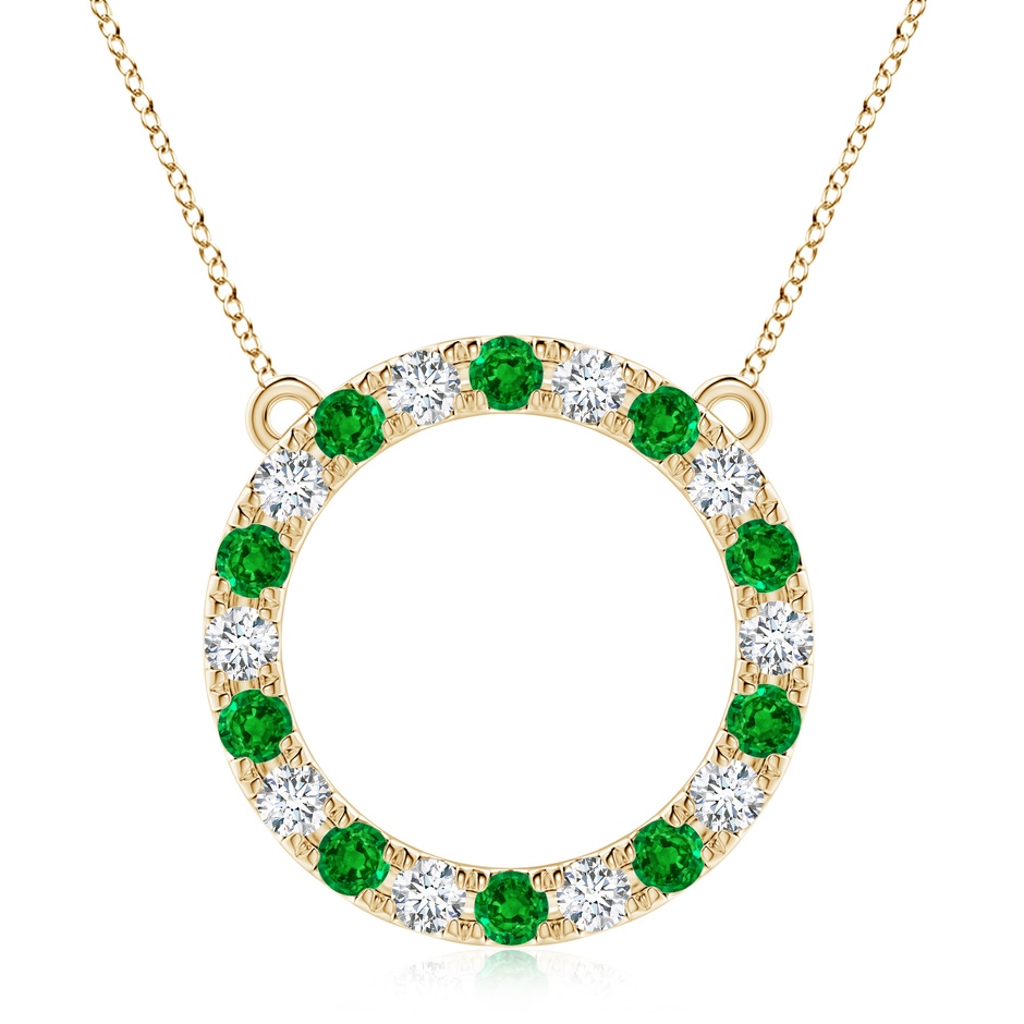 3.5mm AAAA Emerald and Diamond Open Circle Eternity Pendant in Yellow Gold 
