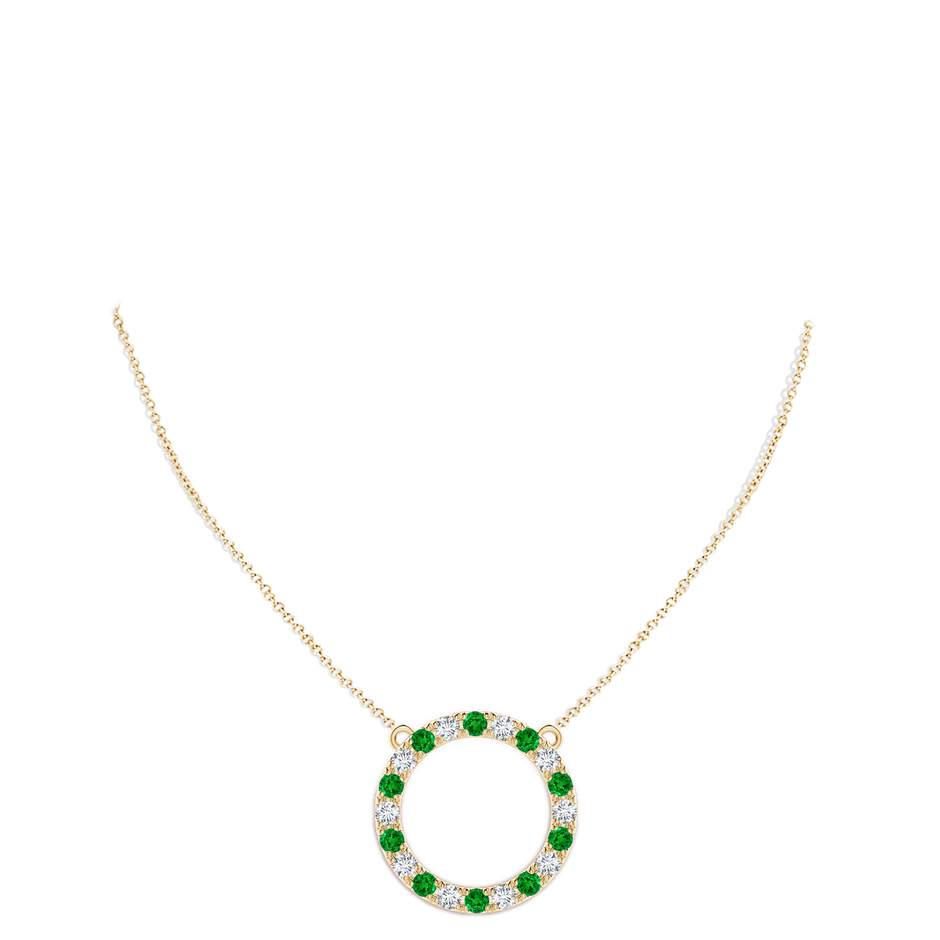 3.5mm AAAA Emerald and Diamond Open Circle Eternity Pendant in Yellow Gold pen