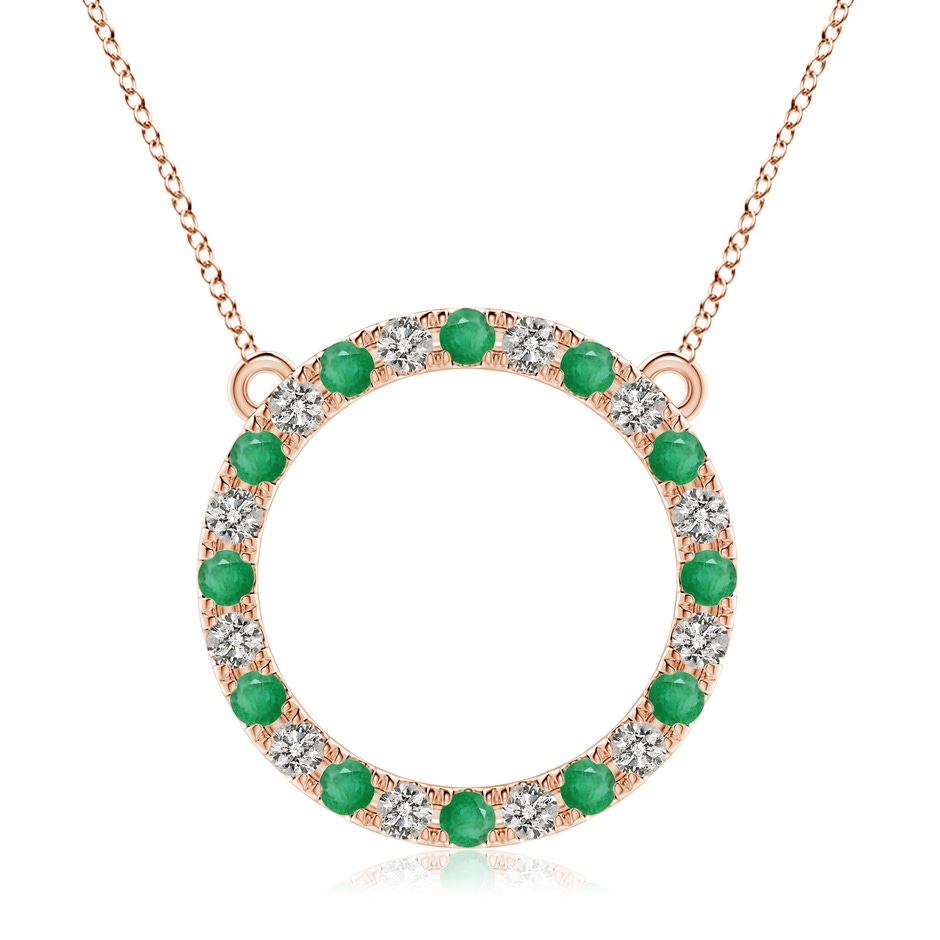 3mm A Emerald and Diamond Open Circle Eternity Pendant in Rose Gold 