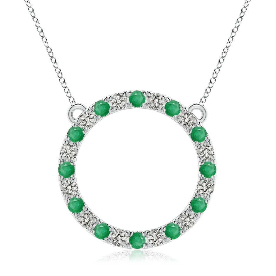 3mm A Emerald and Diamond Open Circle Eternity Pendant in White Gold 