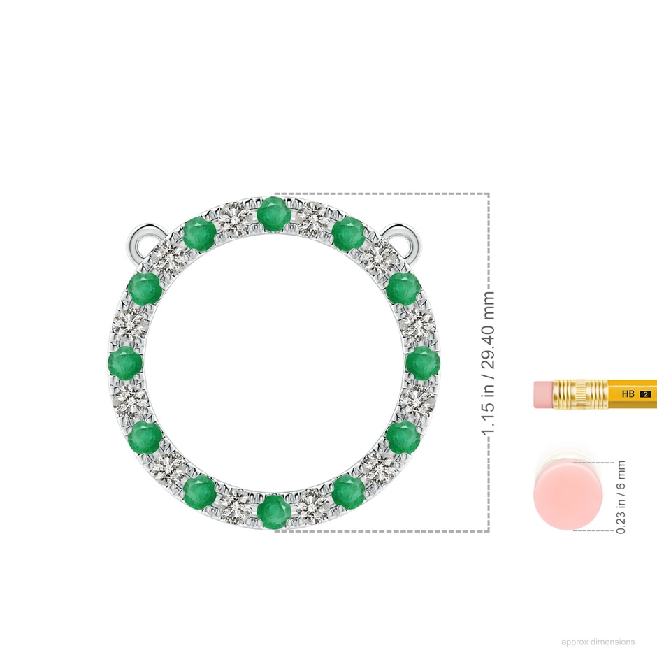 3mm A Emerald and Diamond Open Circle Eternity Pendant in White Gold ruler